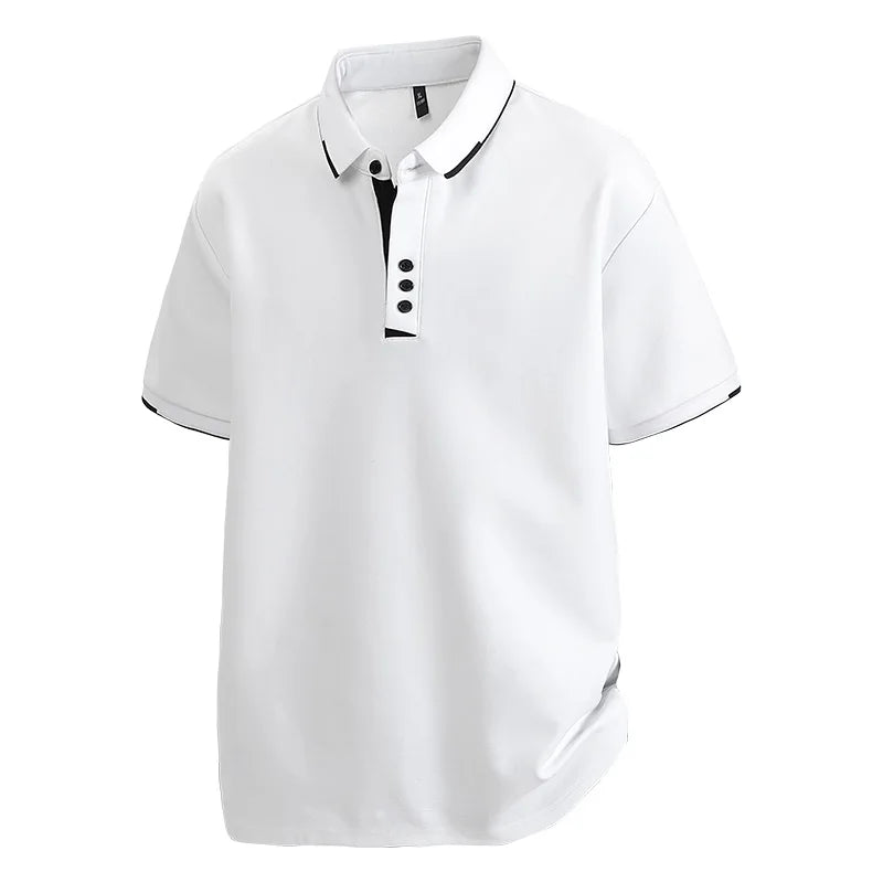 Browon Men Summer Cotton Turn Down Collar Short Sleeve Tee