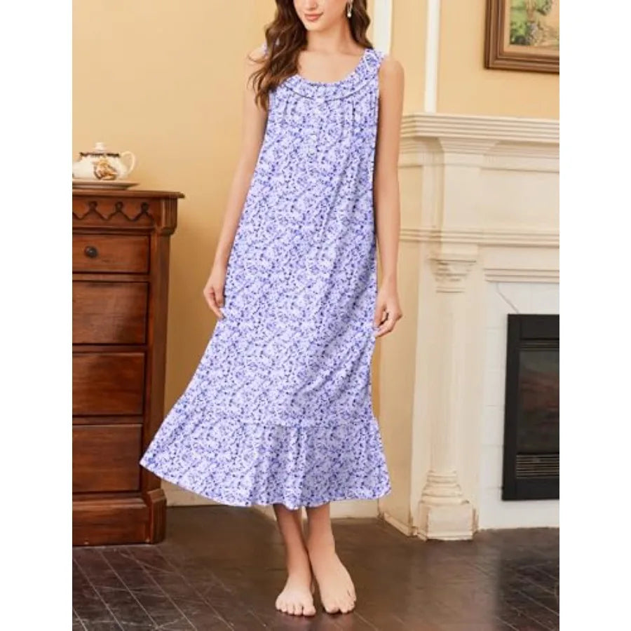 Ekouaer 2 Pack Nightgowns for Women Sleeveless Long Night Gowns Victorian Nightdress with Pockets Soft Ladies Gown