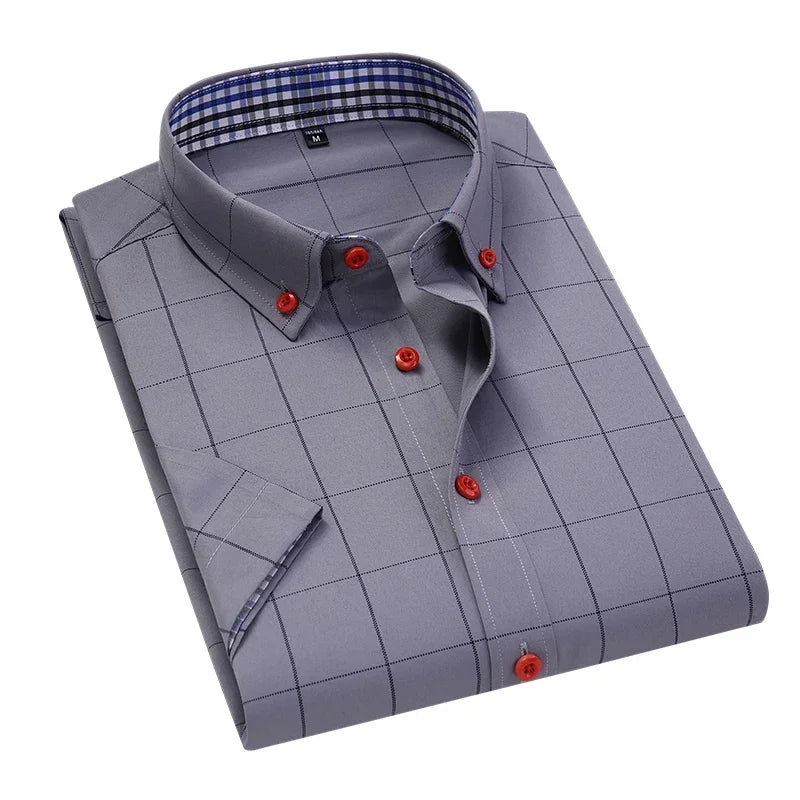 BROWON Mens Short Sleeve Plaid Casual Button Up Shirt